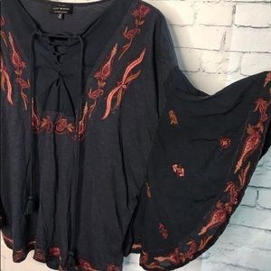 Lucky Brand Boho Butterfly Sleeved Blouse sz- Med